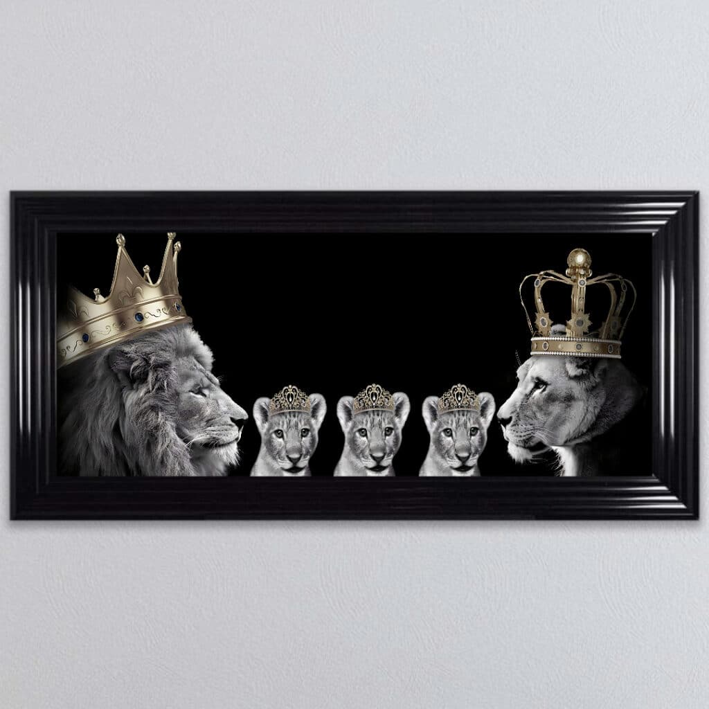 Lion Family with 3 Girl Cubs - Framed Wall Art