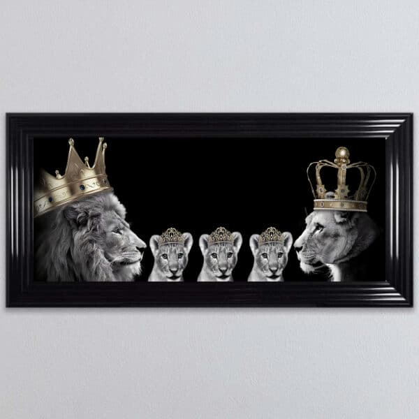 Lion Family with 3 Girl Cubs - Framed Wall Art
