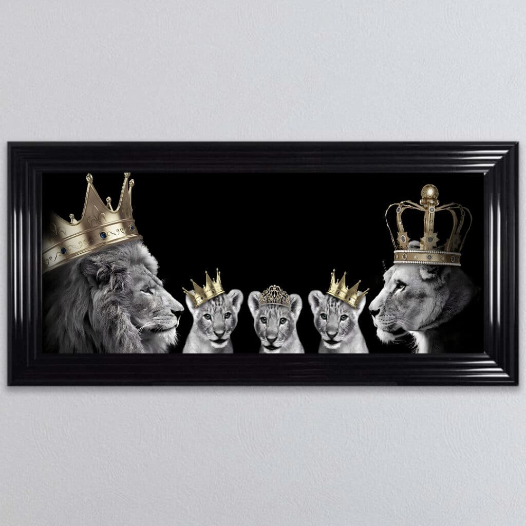 Lion Family with 2 Boy and a Girl Cub - Framed Wall Art