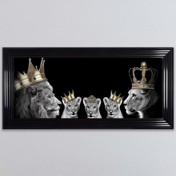 Lion Family with 2 Boy and a Girl Cub - Framed Wall Art