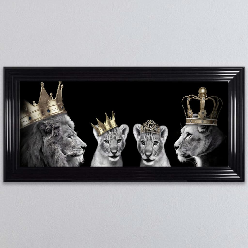 Lion Family with Boy and Girl Cub - Framed Wall Art