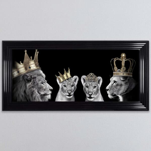 Lion Family with Boy and Girl Cub - Framed Wall Art