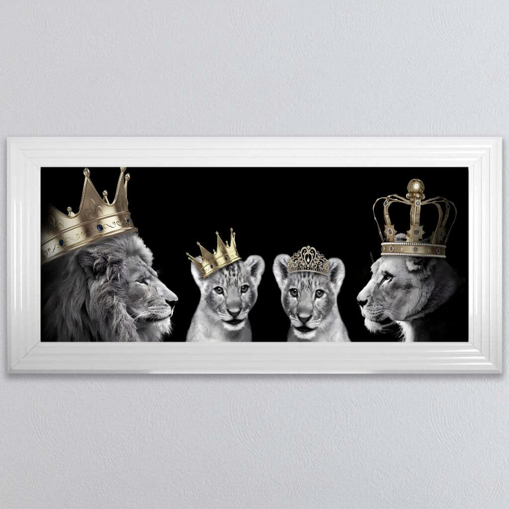 Lion Family with Boy and Girl Cub - Framed Wall Art