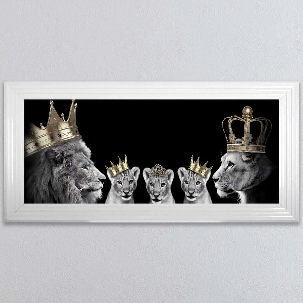 Lion Family with 2 Boy and a Girl Cub - Framed Wall Art
