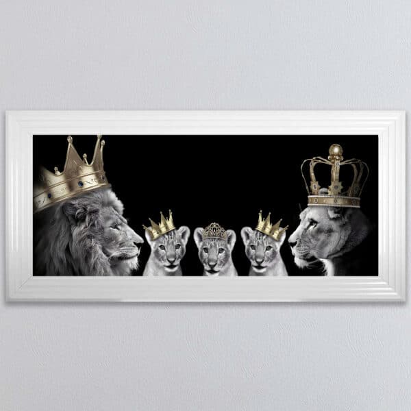 Lion Family with 2 Boy and a Girl Cub - Framed Wall Art