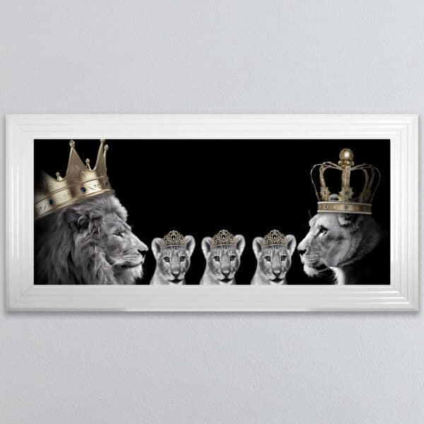 Lion Family with 3 Girl Cubs - Framed Wall Art