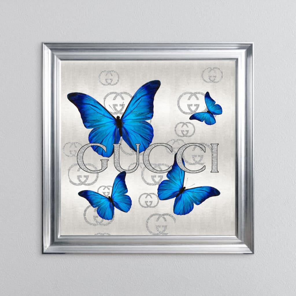Gucci Royal Blue Butterflies - Framed Wall Art