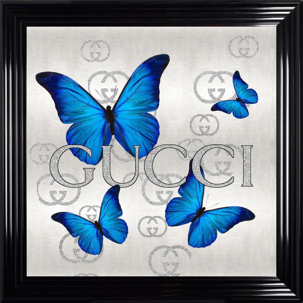 Gucci Royal Blue Butterflies - Framed Wall Art