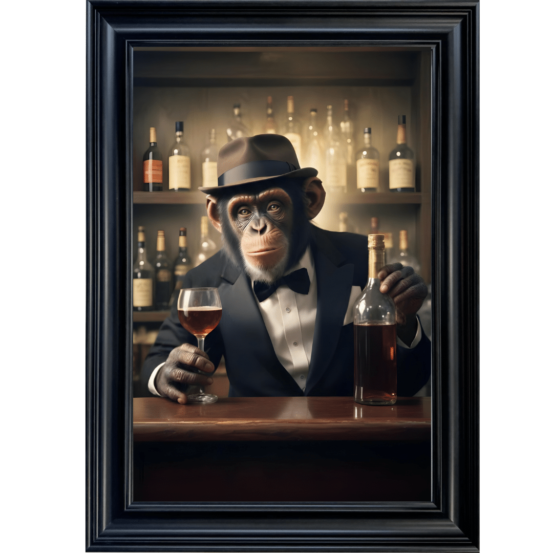 Untitled (47) Monkey Bartender - Framed Animal Wall Art