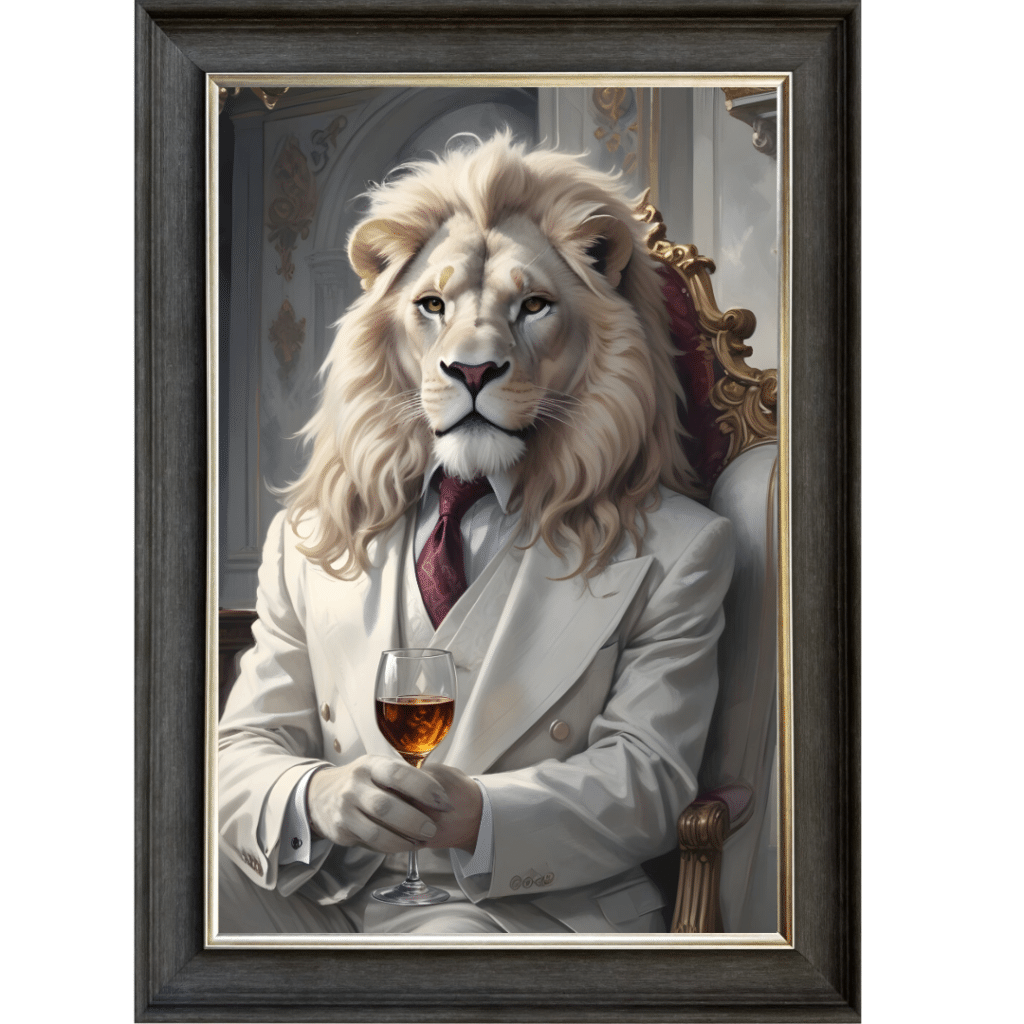 Lion in White Jacket - Framed Animal Wall Art
