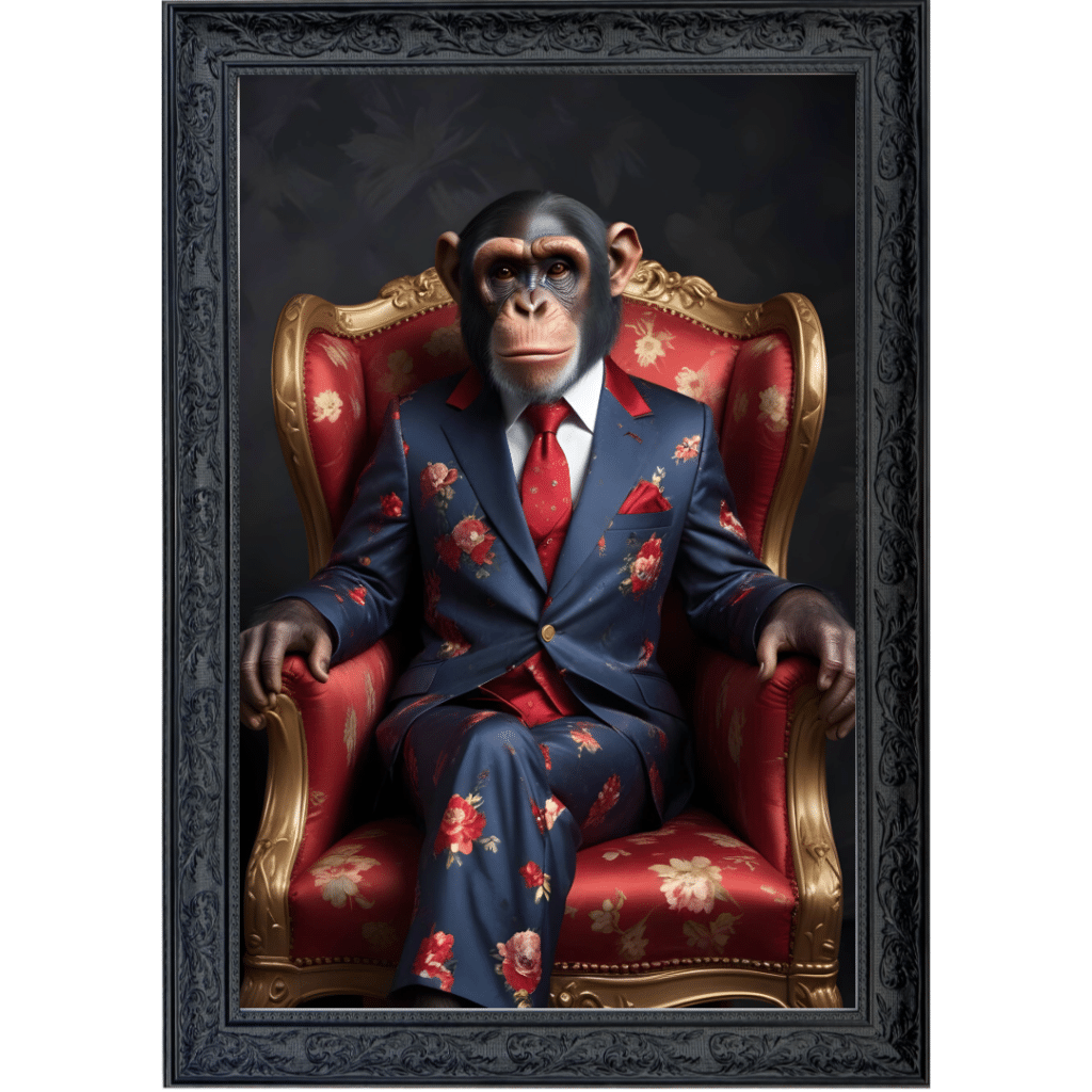 Chimpanzee in floral suit - Framed Animal Wall Art