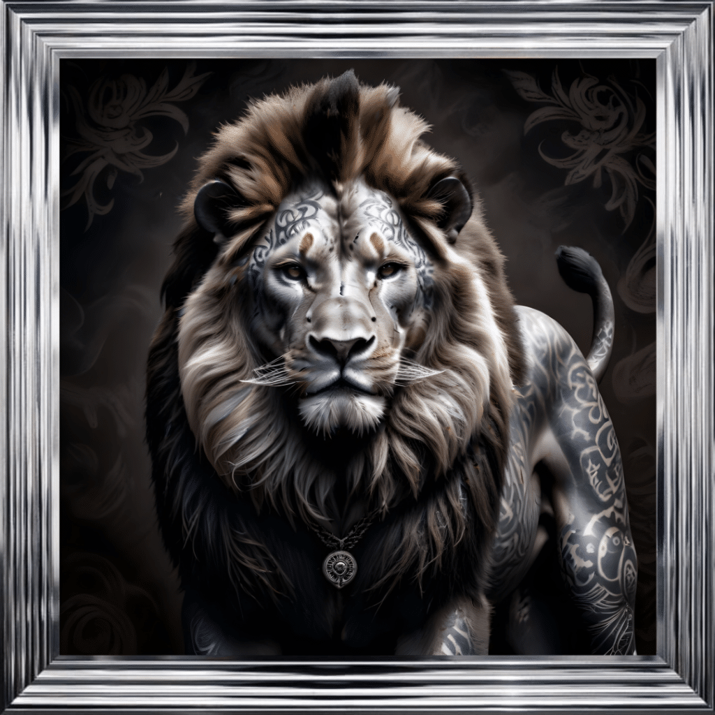 Tattooed Lion - Framed Animal Wall Art