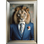 Lion in Suit with Pink Rose - Framed Animal Wall Art