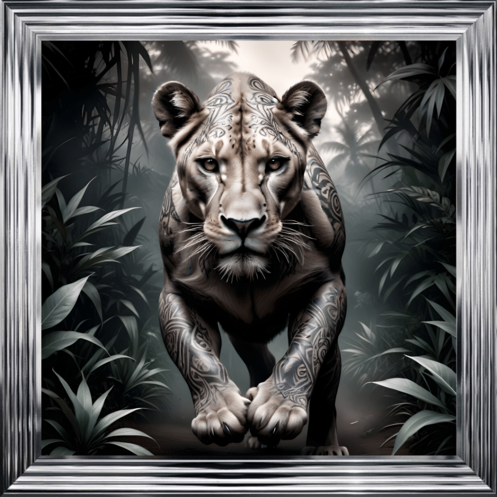 Tattooed Lioness - Framed Animal Wall Art