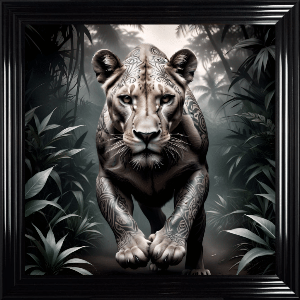 Tattooed Lioness - Framed Animal Wall Art