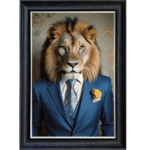 Lion in Suit with Yellow Rose - Framed Animal Wall Art