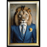 Lion in Suit with Yellow Rose - Framed Animal Wall Art