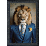 Lion in Suit with Yellow Rose - Framed Animal Wall Art