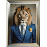 Lion in Suit with Yellow Rose - Framed Animal Wall Art