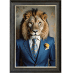 Lion in Suit with Yellow Rose - Framed Animal Wall Art