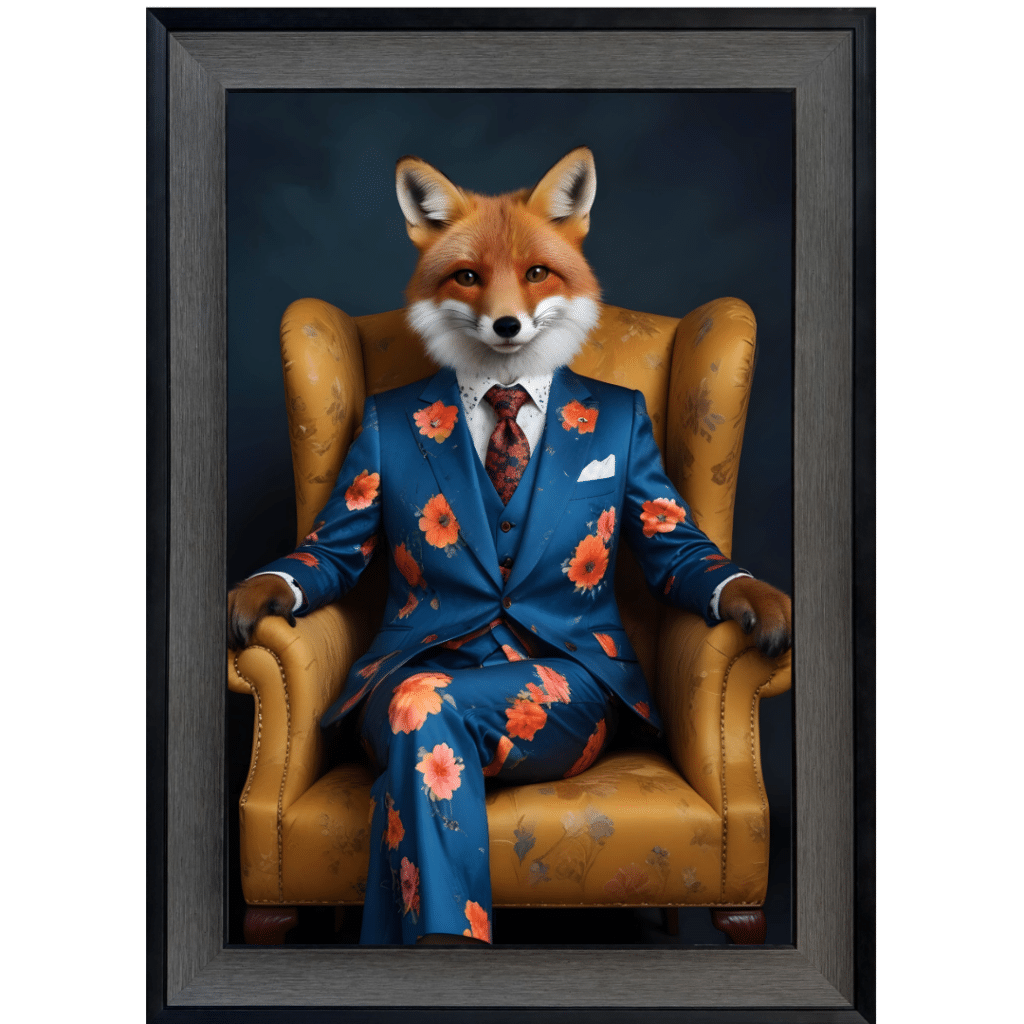 Fox in floral suit - Framed Animal Wall Art