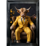 Highland Cow in floral suit - Framed Animal Wall Art