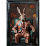 Rabbit in floral suit - Framed Animal Wall Art