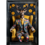 Stag in floral suit - Framed Animal Wall Art