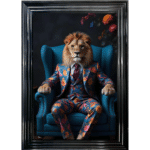 Lion in floral suit - Framed Animal Wall Art