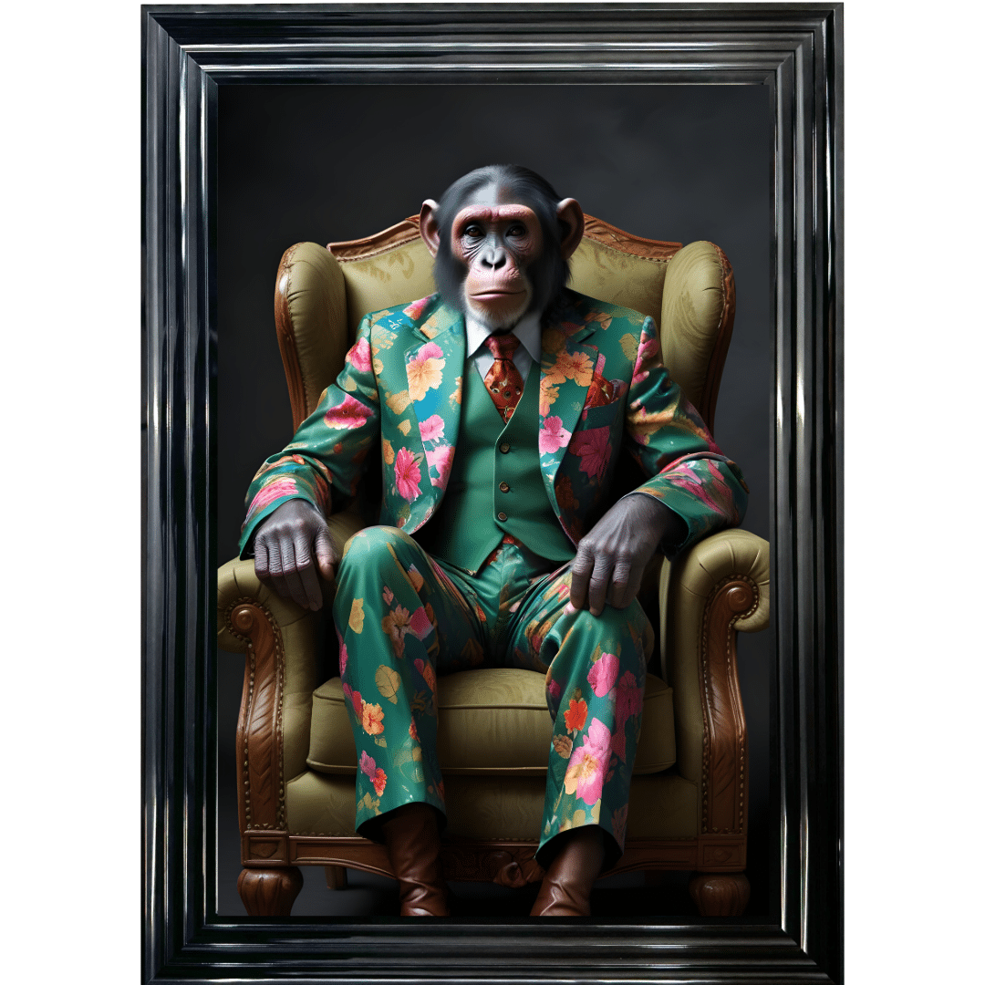 Untitled (17) Chimp in floral suit - Framed Animal Wall Art