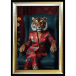Female Tiger in floral suit - Framed Animal Wall Art