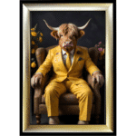 Highland Cow in floral suit - Framed Animal Wall Art