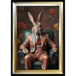 Rabbit in floral suit - Framed Animal Wall Art
