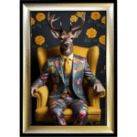 Stag in floral suit - Framed Animal Wall Art