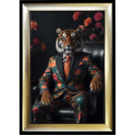 Tiger in floral suit - Framed Animal Wall Art