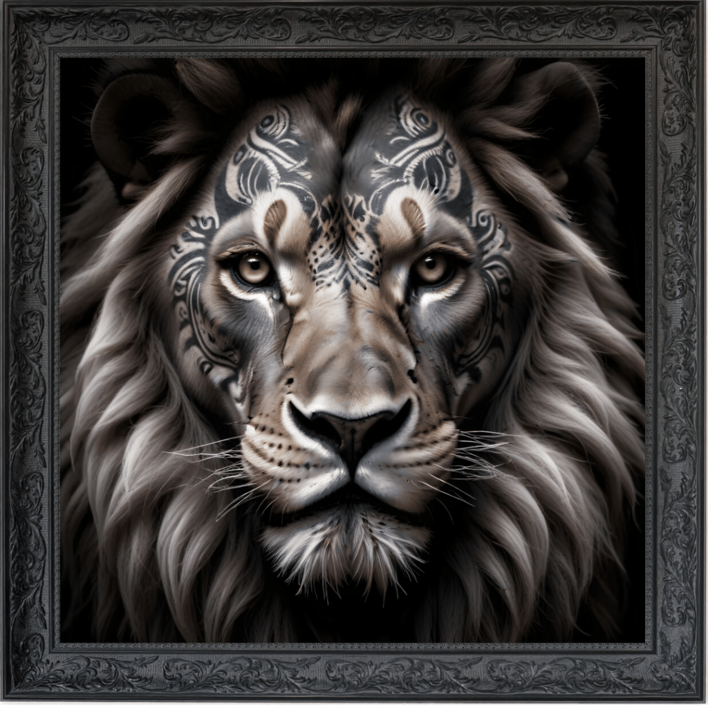 Tattooed Lion - Framed Animal Wall Art