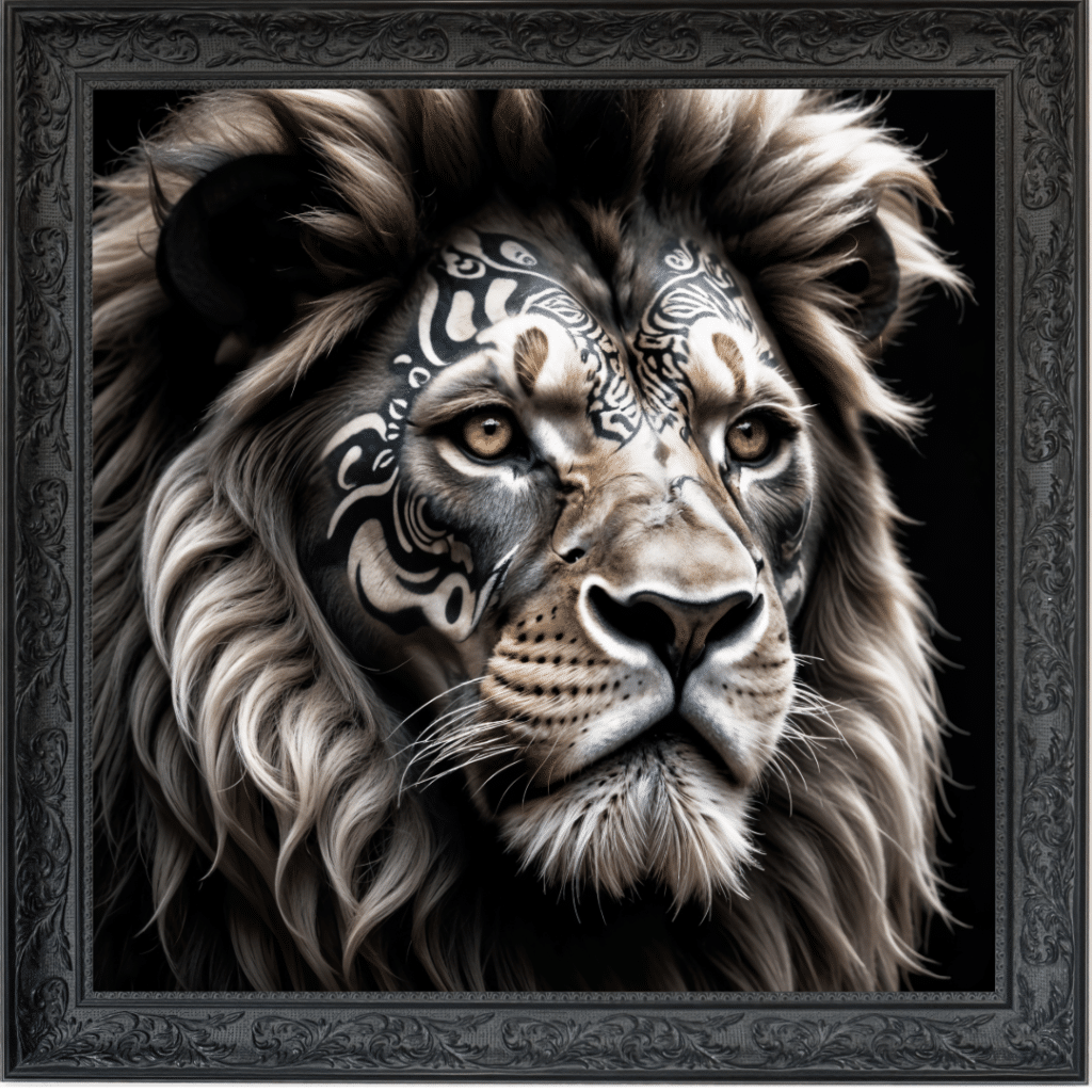Tattooed Lion II - Framed Animal Wall Art