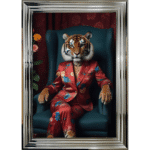 Female Tiger in floral suit - Framed Animal Wall Art