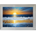 Sunset over crashing waves - Framed Wall Art