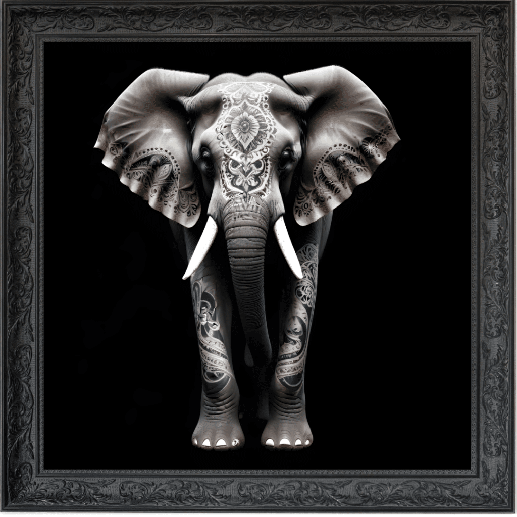 Tattooed Elephant - Framed Animal Wall Art