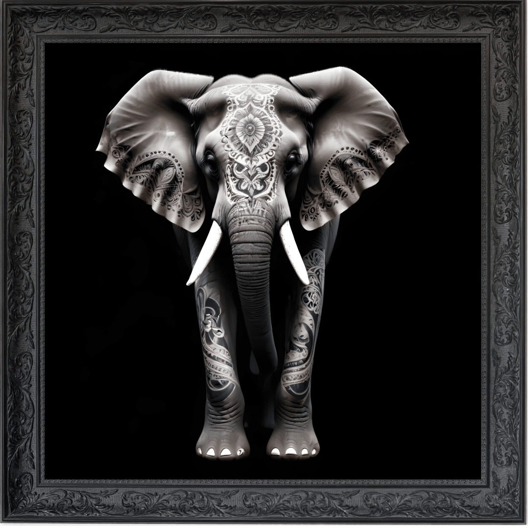 Untitled (38) Tattooed Elephant - Framed Animal Wall Art