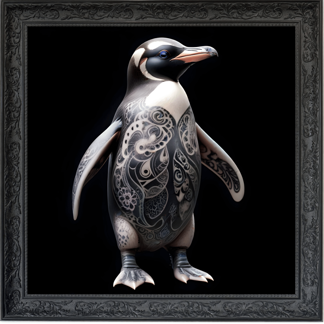 Untitled (39) Tattooed Penguin - Framed Animal Wall Art