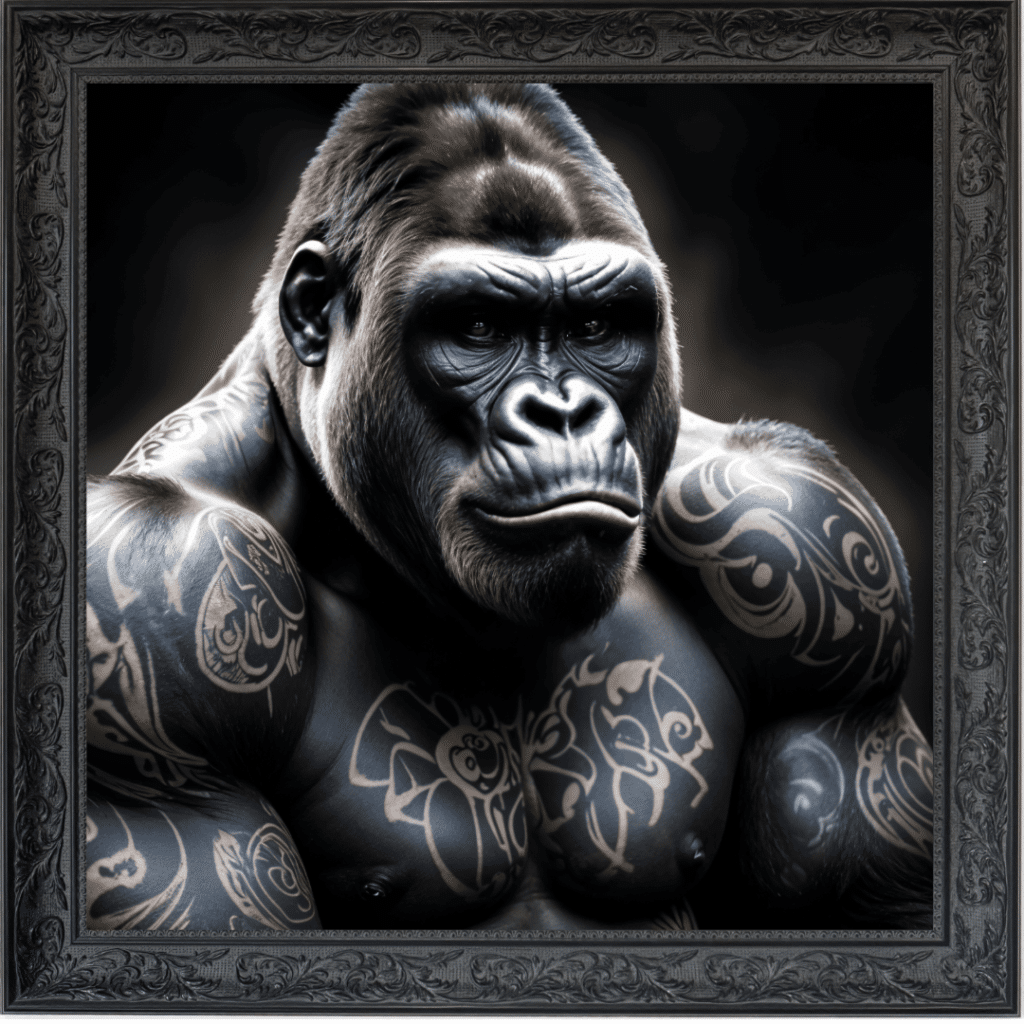 Tattooed Gorilla - Framed Animal Wall Art