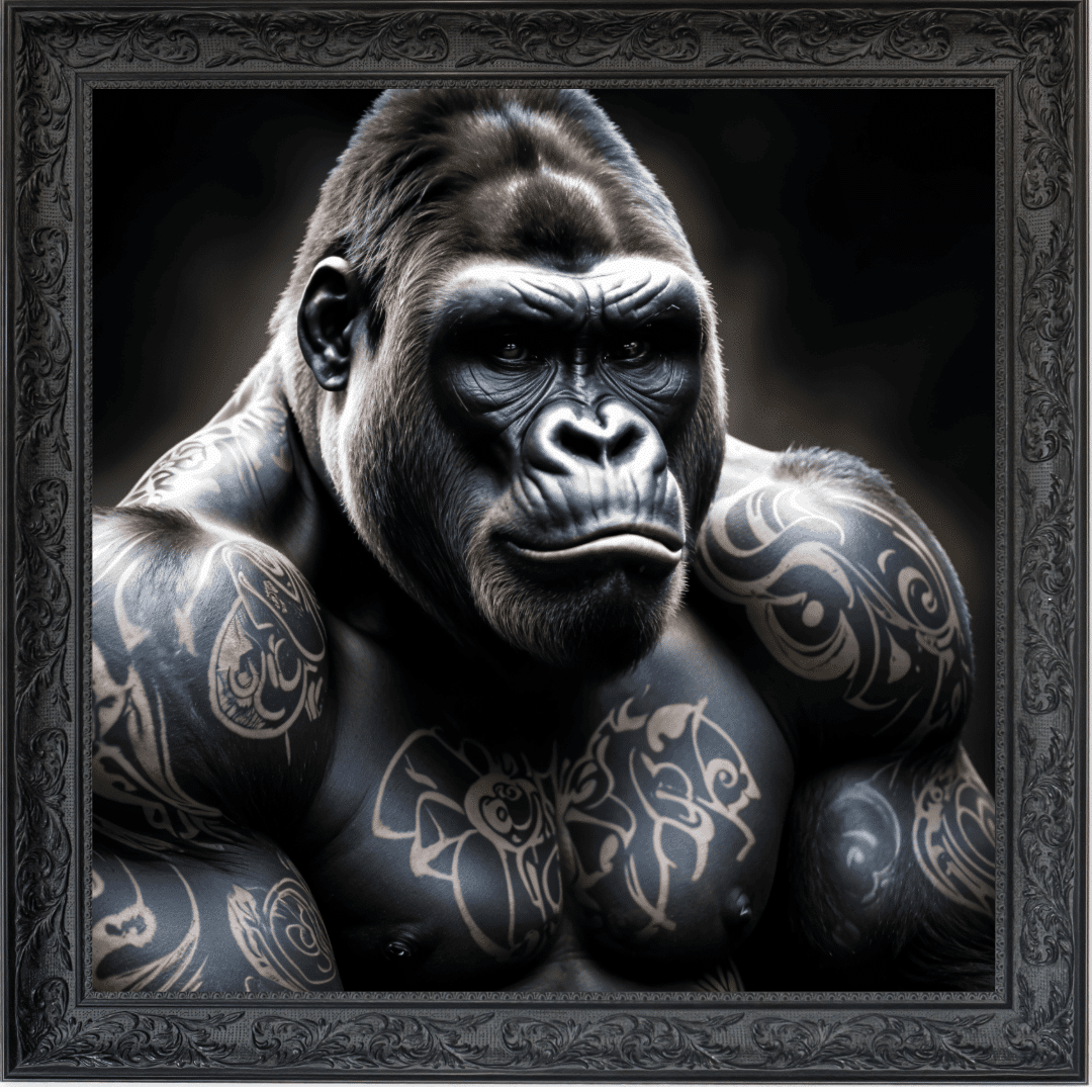 Untitled (40) Tattooed Gorilla - Framed Animal Wall Art