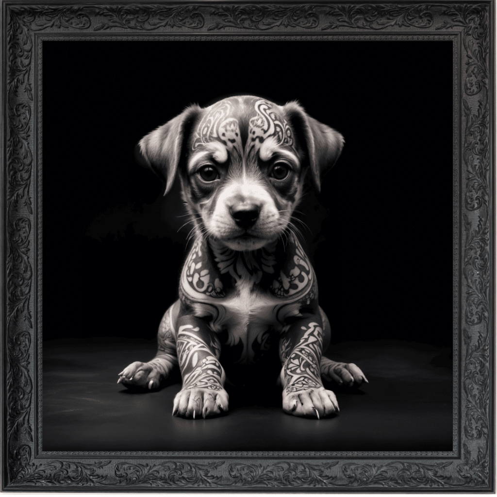 Tattooed Puppy - Framed Animal Wall Art