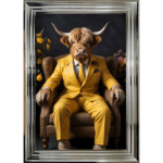 Highland Cow in floral suit - Framed Animal Wall Art