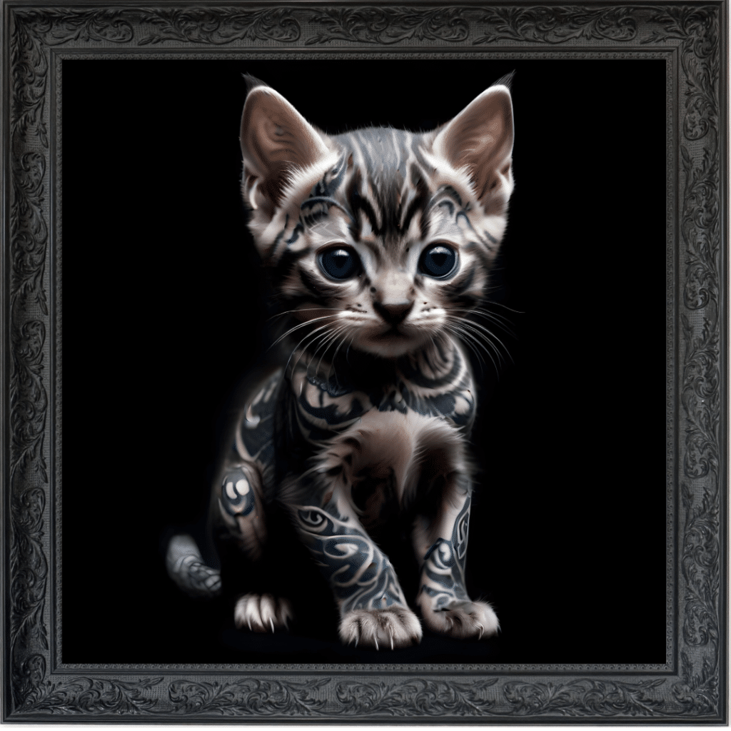 Tattooed Kitten - Framed Animal Wall Art
