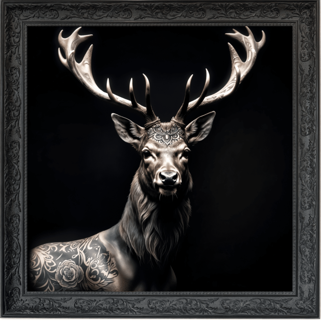 Tattooed Stag - Framed Animal Wall Art