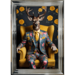 Stag in floral suit - Framed Animal Wall Art