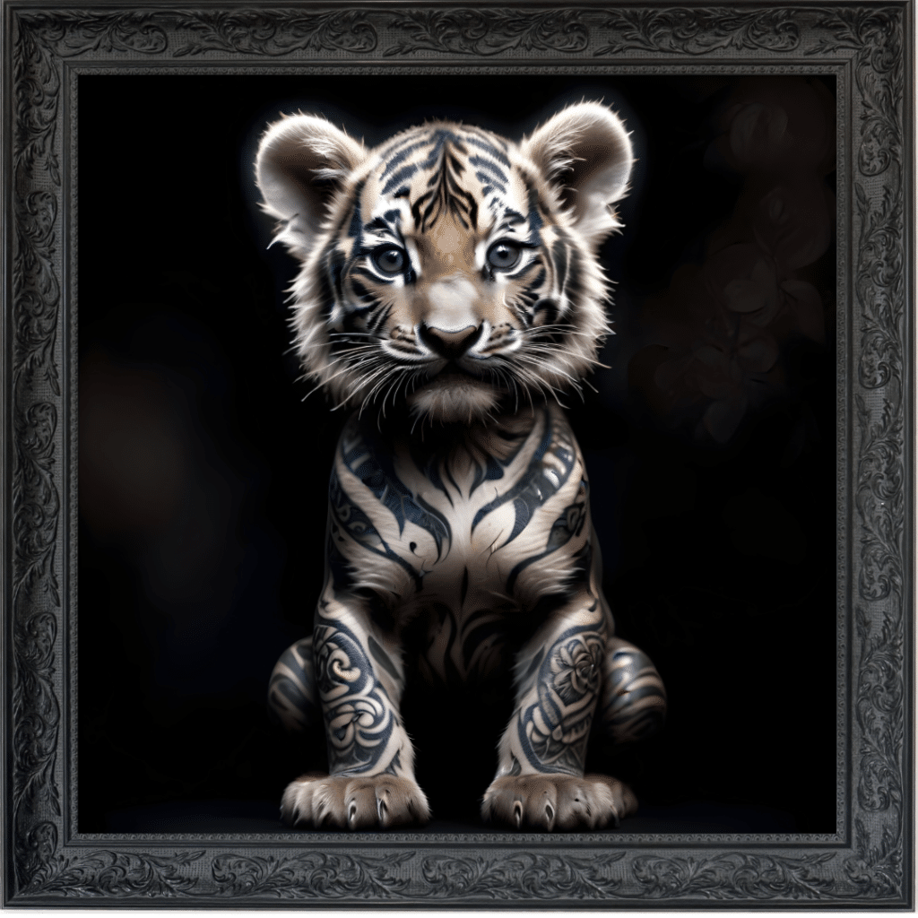 Tattooed Tiger Cub - Framed Animal Wall Art